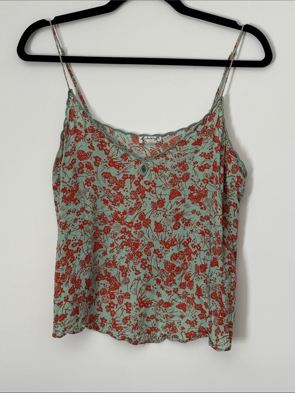 Free People Mint Green & Coral Floral Lace-Trim Cami